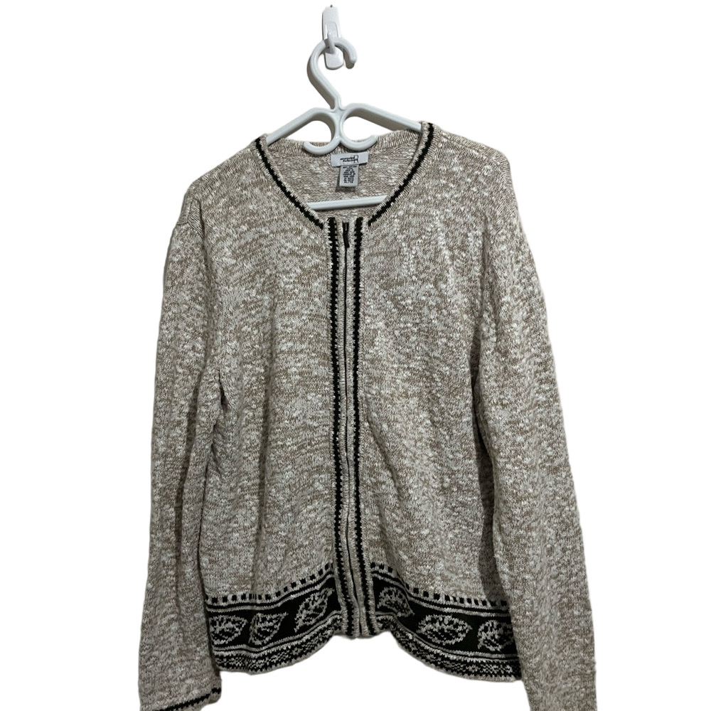 Vintage Northern Reflections  Women's Beige Sweater Leaves Zip Up Size: XL